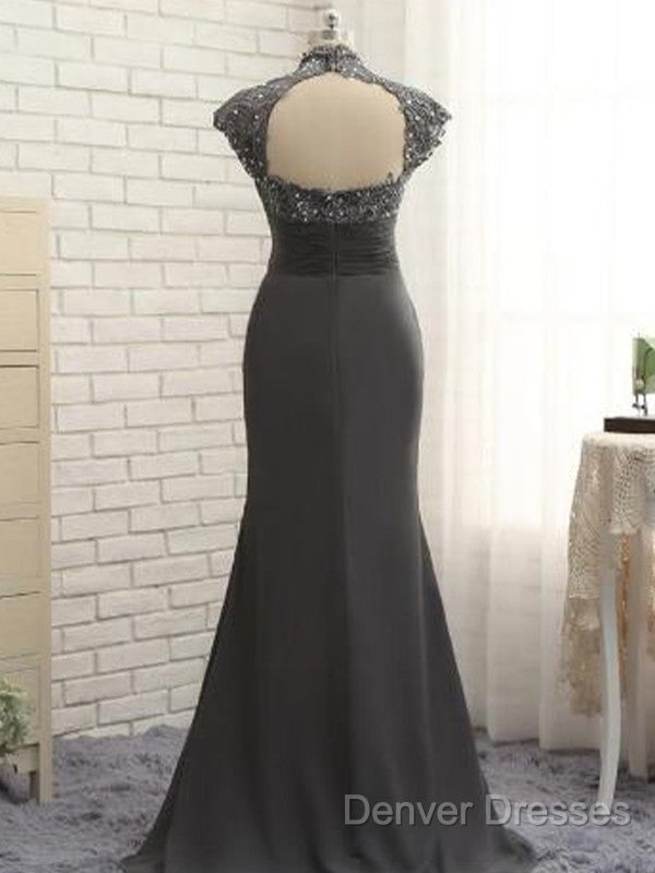 Slim Fit Column Chiffon Lace High Neck Short Sleeved And Floor Length Style Mother Of The Bride Dress Secondary image