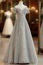 Sliver-Grey Tulle With Sequins Long Party Dress,A-Line Floor Length Prom Dress
