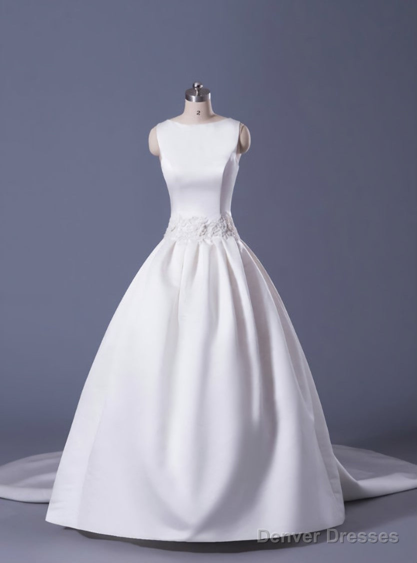Soft Satin Ball Gown Wedding Dress With Detachable Train Floor Length Main image