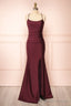 Burgundy Prom Dresses, Sheath/Column Scoop Neck Silk-like Satin Floor-length Ruffles Bridesmaid Dresses