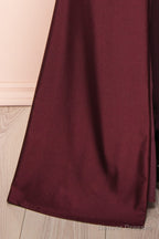 Burgundy Prom Dresses, Sheath/Column Scoop Neck Silk-like Satin Floor-length Ruffles Bridesmaid Dresses