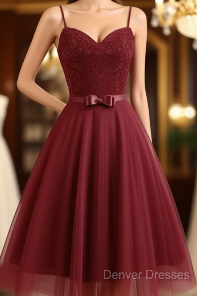 Spaghetti Lace Bow Swing Dress, Tulle Homecoming Dress Main image