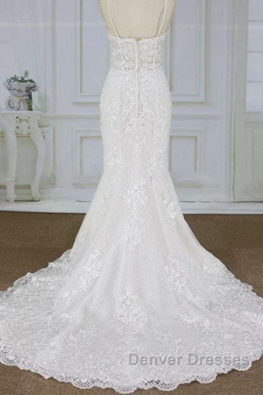 Spaghetti Strap Appliques Mermaid Wedding Dress