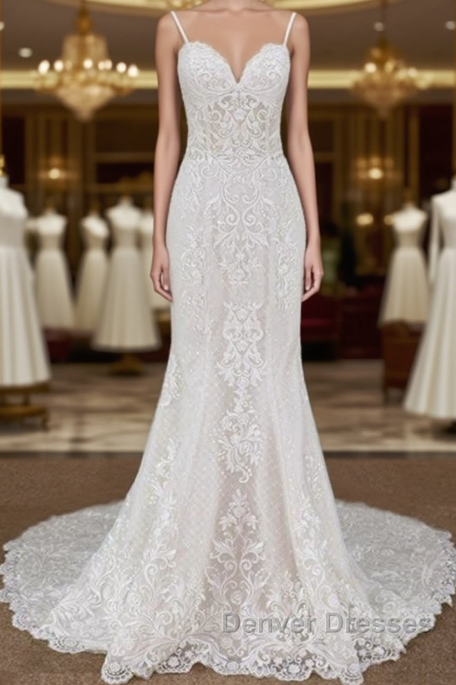 Spaghetti Strap Appliques Mermaid Wedding Dress