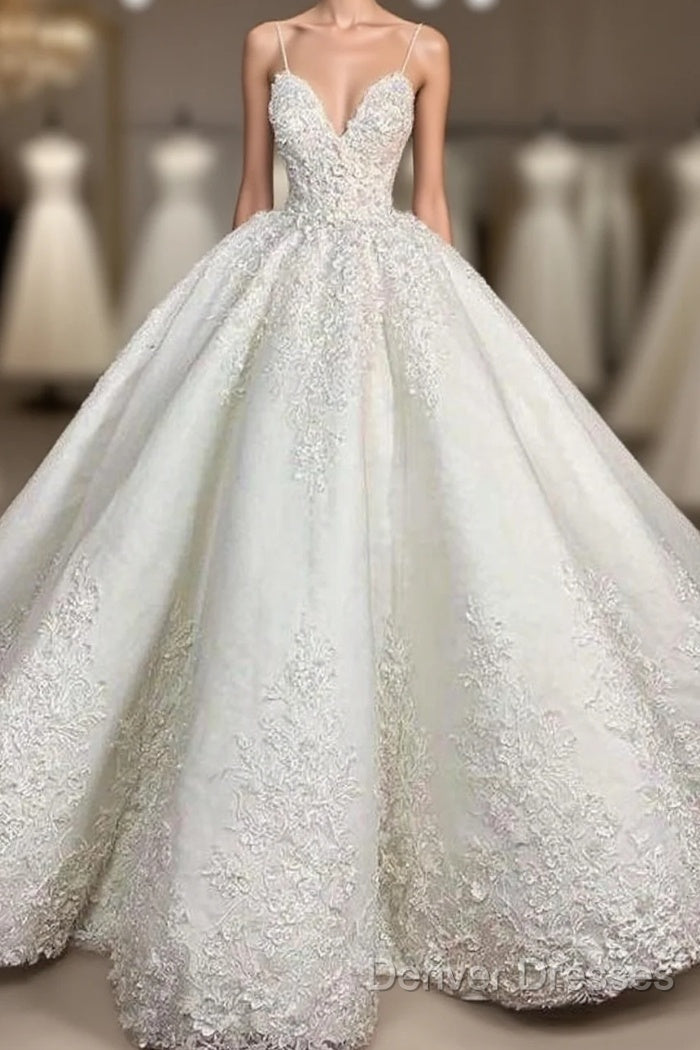 Spaghetti Strap Appliques Satin Wedding Dress Prom Dress Main image