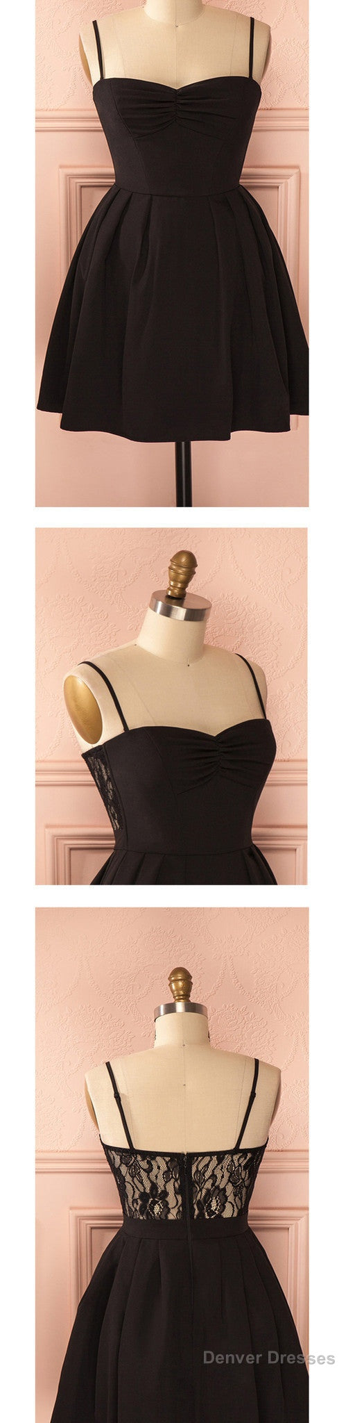 Spaghetti Strap Black Simple Lace Cheap Sexy Homecoming Dress