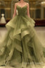 Spaghetti Strap Green A Line Long Prom Dress Formal Evening Gown Party Dress