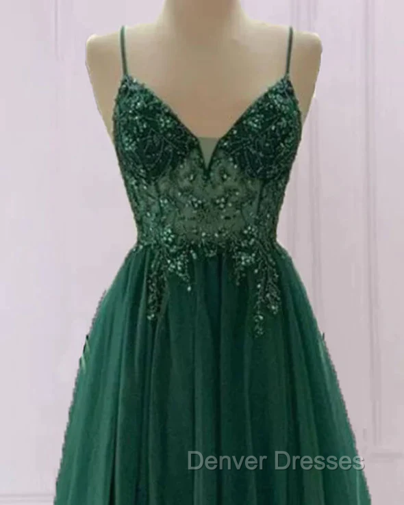 Spaghetti Strap Green A Line Long Prom Dress V Neck Formal Evening Gown Party Dress Secondary image