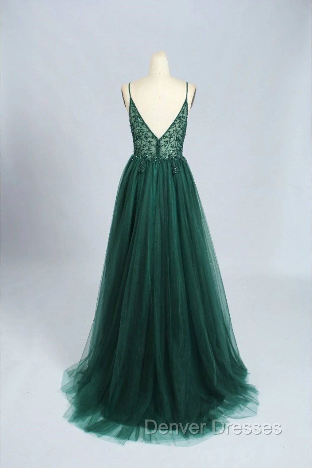 Spaghetti Strap Green A Line Long Prom Dress V Neck Formal Evening Gown Party Dress
