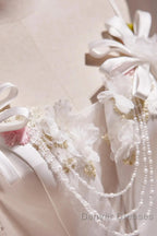 Spaghetti Strap Satin White Floral Short Prom Dress