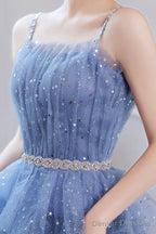 Spaghetti Strap Tulle Short Prom Dress, Cute Blue Homecoming Party Dress