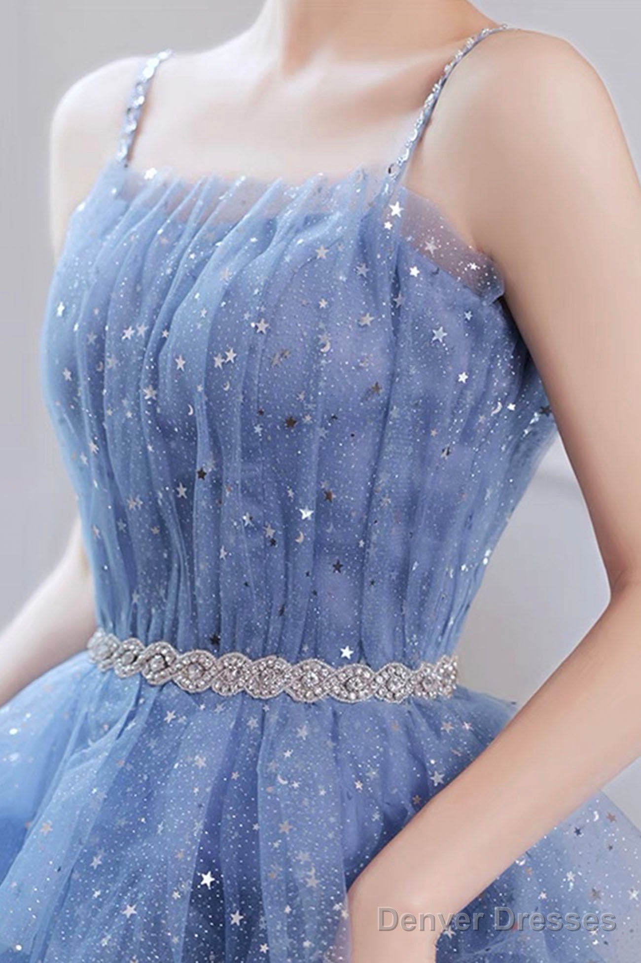 Spaghetti Strap Tulle Short Prom Dress, Cute Blue Homecoming Party Dress Secondary image