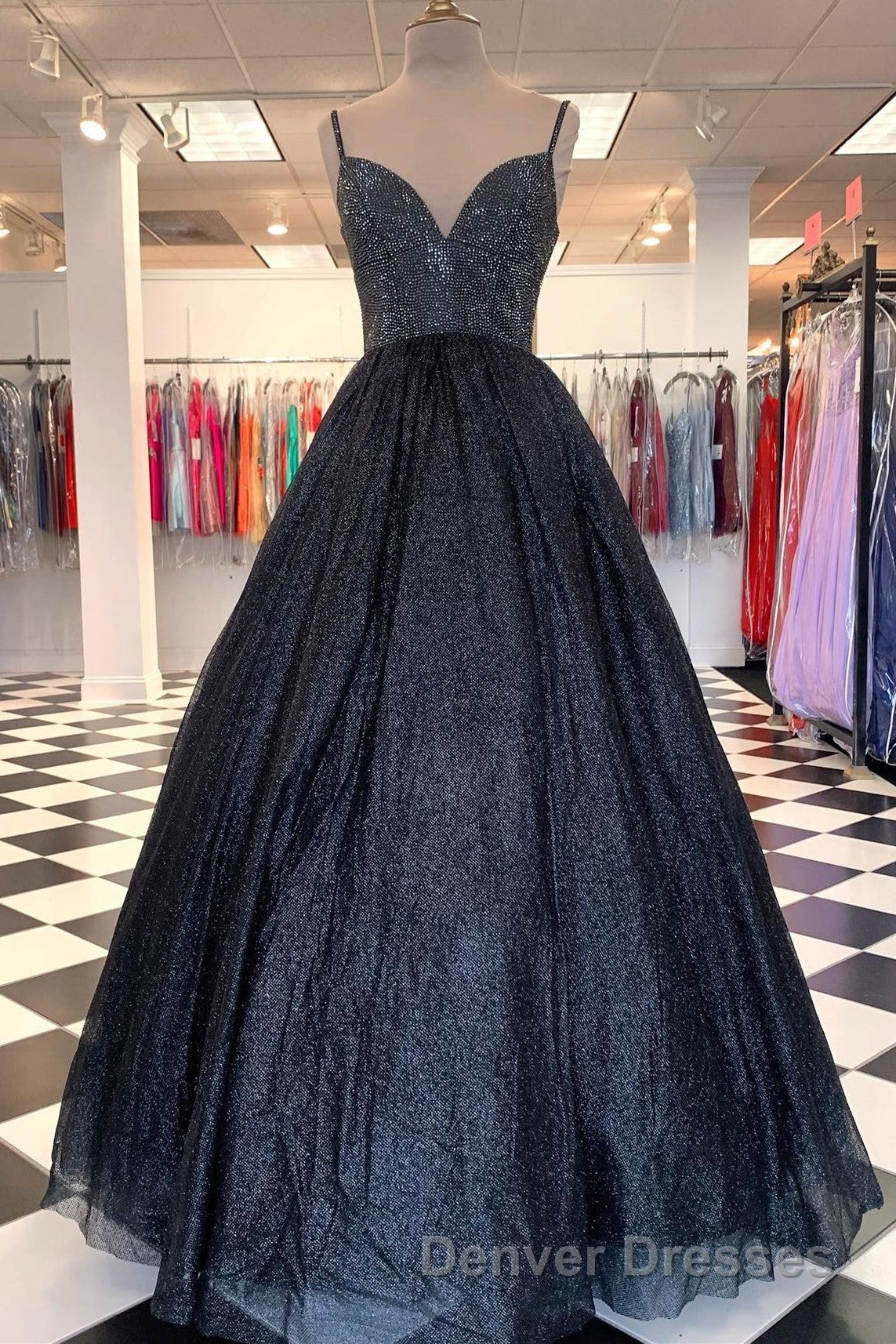 Spaghetti Straps A-line Red Shiny Prom Gown,Long Prom Dress