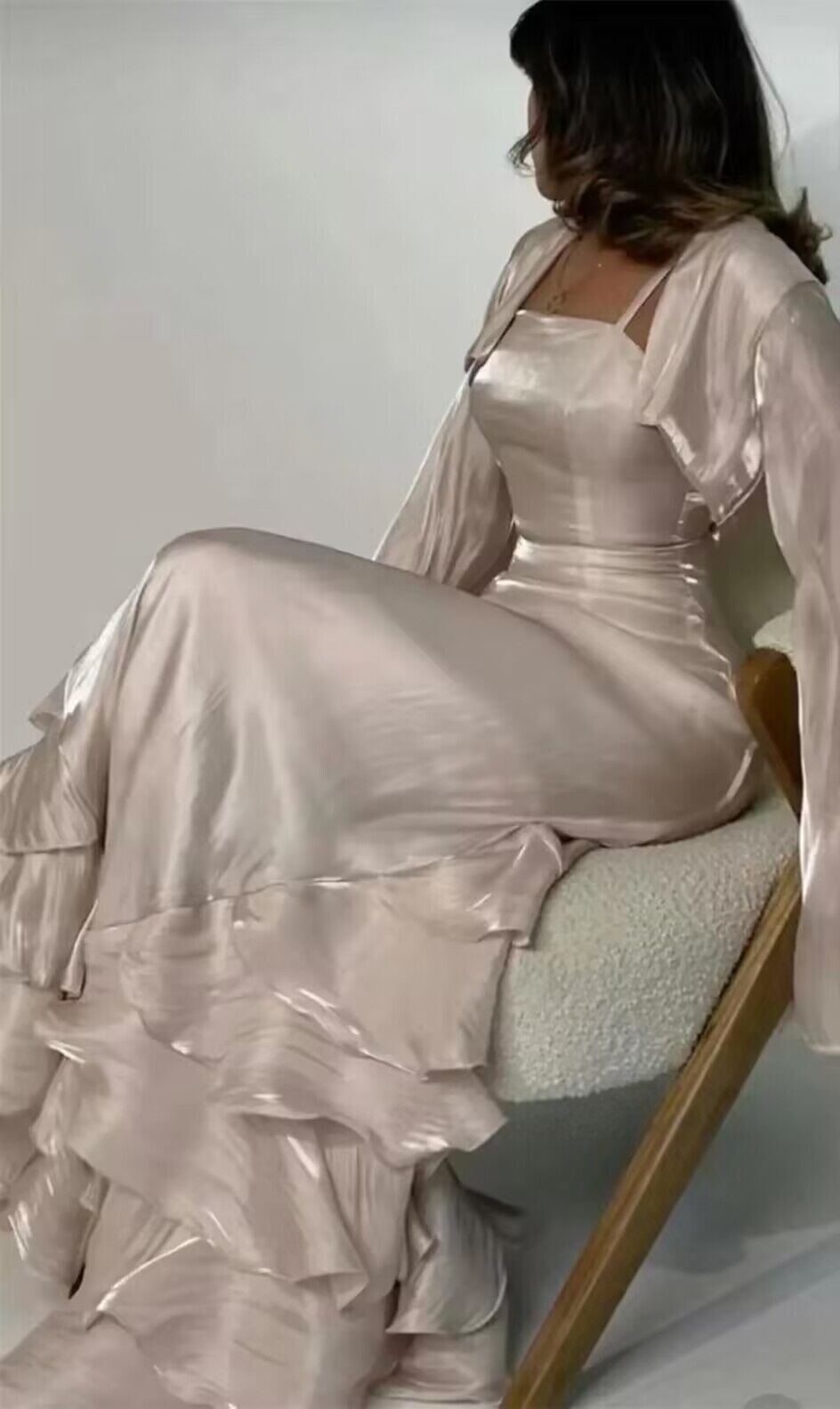 Spaghetti Straps A Line Ruffled Long Prom Dress