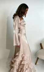 Spaghetti Straps A Line Ruffled Long Prom Dress