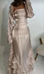 Spaghetti Straps A Line Ruffled Long Prom Dress