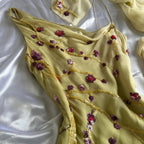 Yellow Green Gorgeous Exquisite Vintage Embroidered Spaghetti Strap Long Ball Gown Prom Dress Evening Gown