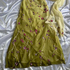 Yellow Green Gorgeous Exquisite Vintage Embroidered Spaghetti Strap Long Ball Gown Prom Dress Evening Gown