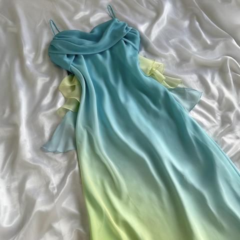 Blue/Orange Fashion Gradient Elegant Spaghetti Strap Long Chiffon Prom Dress Evening Dress Party Dress Secondary image