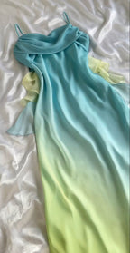 Blue/Orange Fashion Gradient Elegant Spaghetti Strap Long Chiffon Prom Dress Evening Dress Party Dress