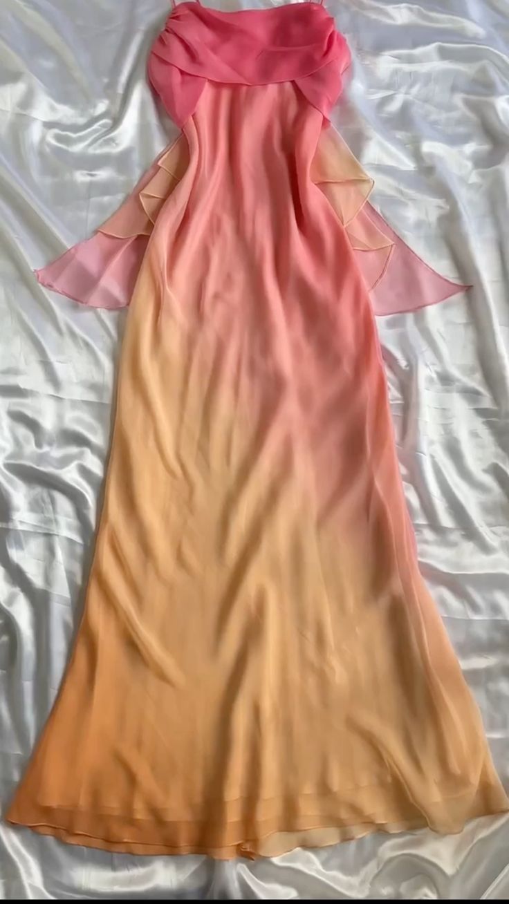 Blue/Orange Fashion Gradient Elegant Spaghetti Strap Long Chiffon Prom Dress Evening Dress Party Dress