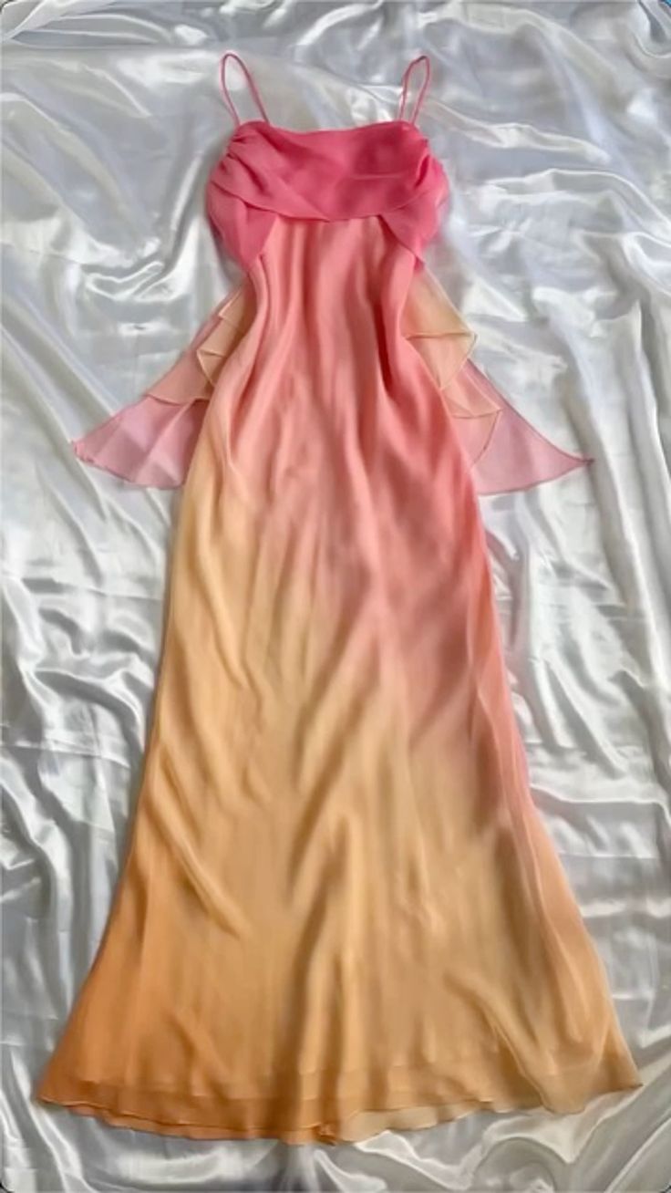 Blue/Orange Fashion Gradient Elegant Spaghetti Strap Long Chiffon Prom Dress Evening Dress Party Dress