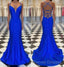 Spaghetti Straps Blue Satin Mermaid Prom Dress