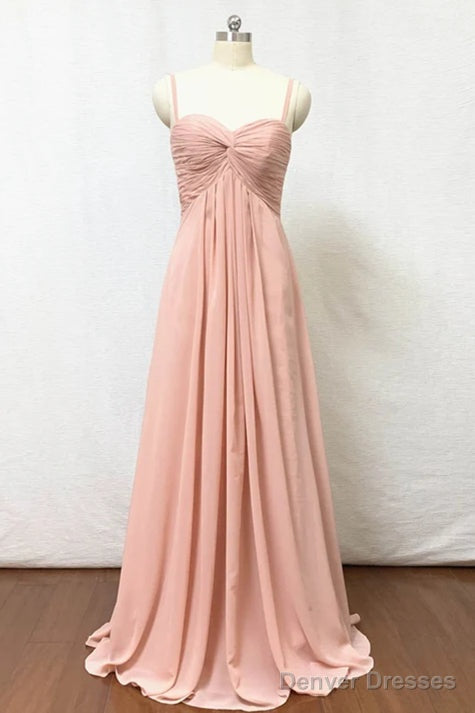 Spaghetti Straps Blush Pink Pleate Chiffon Long Bridesmaid Dress Main image