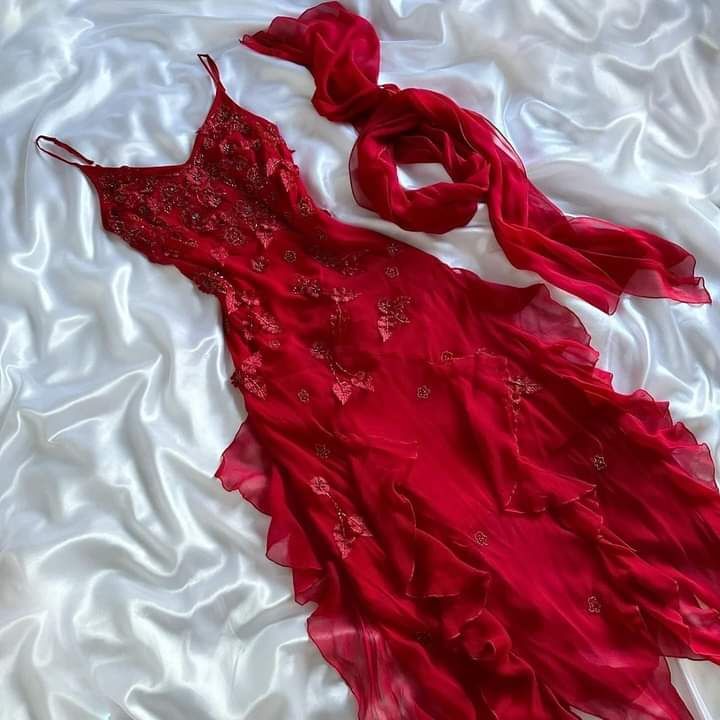 Spaghetti Straps Chiffon Ruffles Beading Red Prom Dress Party Evening Dress Secondary image
