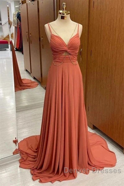 Spaghetti-Straps Chiffon Sweetheart Sleeveless A-Line Prom Dress