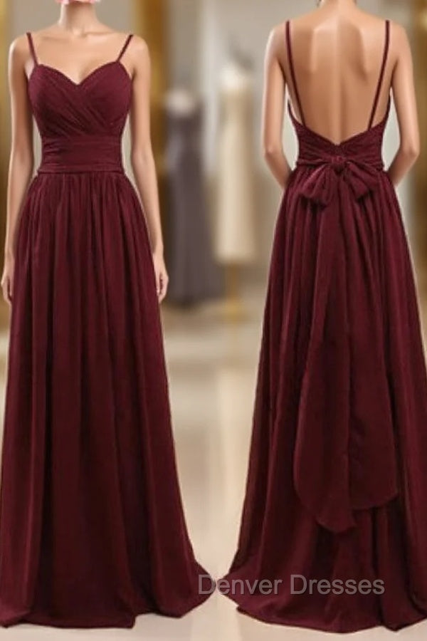 Spaghetti Straps Claret Chiffon Sweetheart Open Back Bridesmaid Dress Main image
