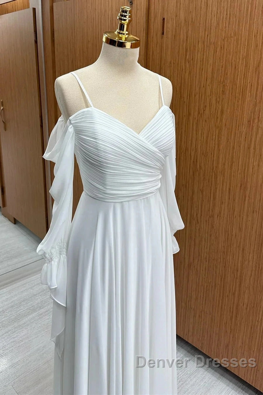 Spaghetti Straps Cold-Shoulder Floor Length Chiffon Bridesmaid Dress Secondary image