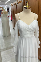 Spaghetti Straps Cold-Shoulder Floor Length Chiffon Bridesmaid Dress