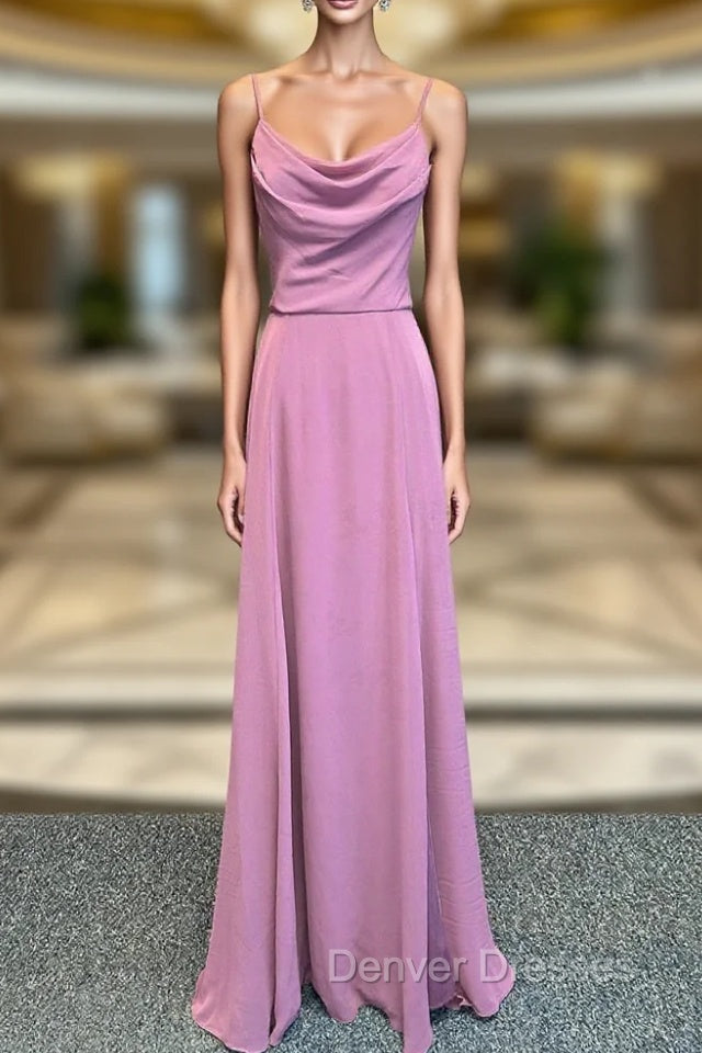 Spaghetti Straps Cowl Neck Chiffon Long Bridesmaid Dress