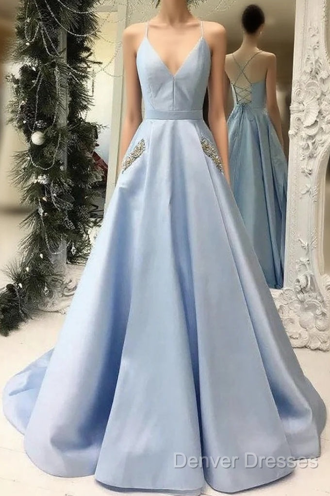 Spaghetti Straps Cross Back Floor-Length Stain Prom Dress With Beading Main image