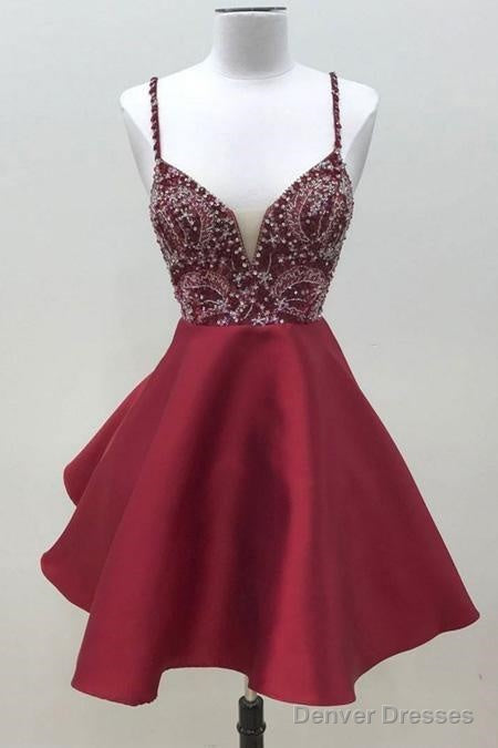 Spaghetti Straps Dark Red Short Prom Dress Homecoming Dress Main image