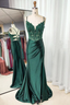 Spaghetti Straps Green Mermaid Prom Dress With Slit Satin Formal Dress