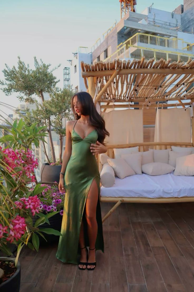 Spaghetti Straps Green Sexy Prom Dress Long Evening Dress With Split