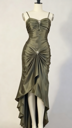 Spaghetti Straps Green Sheath Long Prom Dress