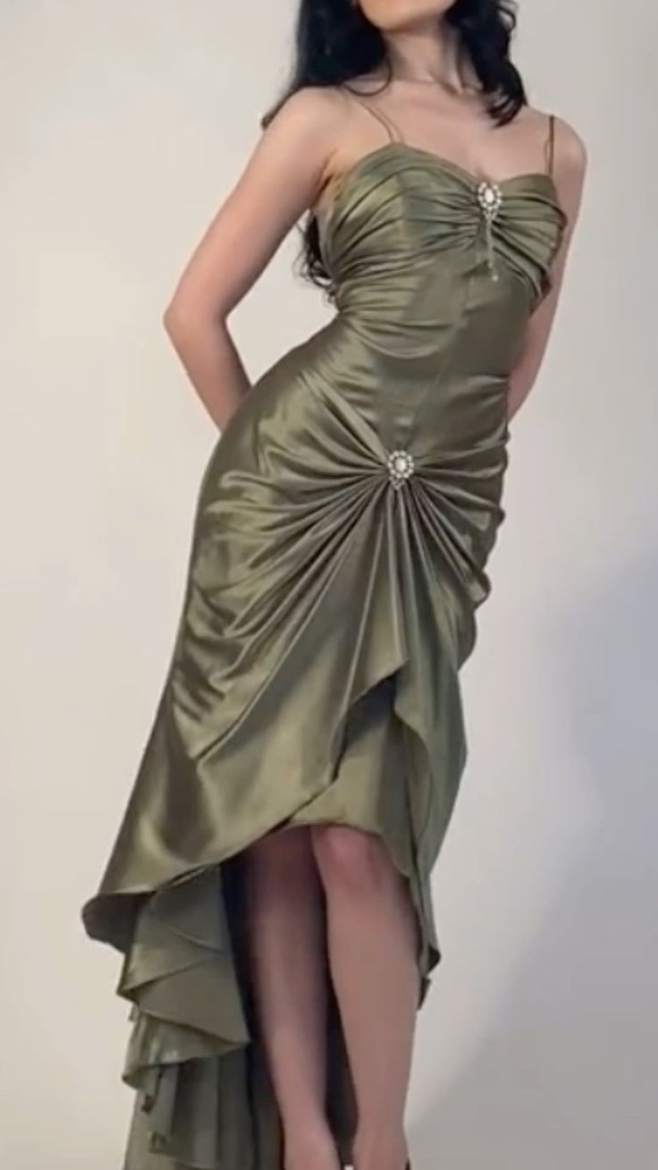 Spaghetti Straps Green Sheath Long Prom Dress