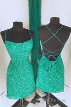 Spaghetti Straps Hot Pink Bodycon Mini Dress,Graduation Dress