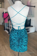 Spaghetti Straps Hot Pink Bodycon Mini Dress,Graduation Dress