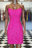 Spaghetti Straps Hot Pink Bodycon Mini Dress,Graduation Dress