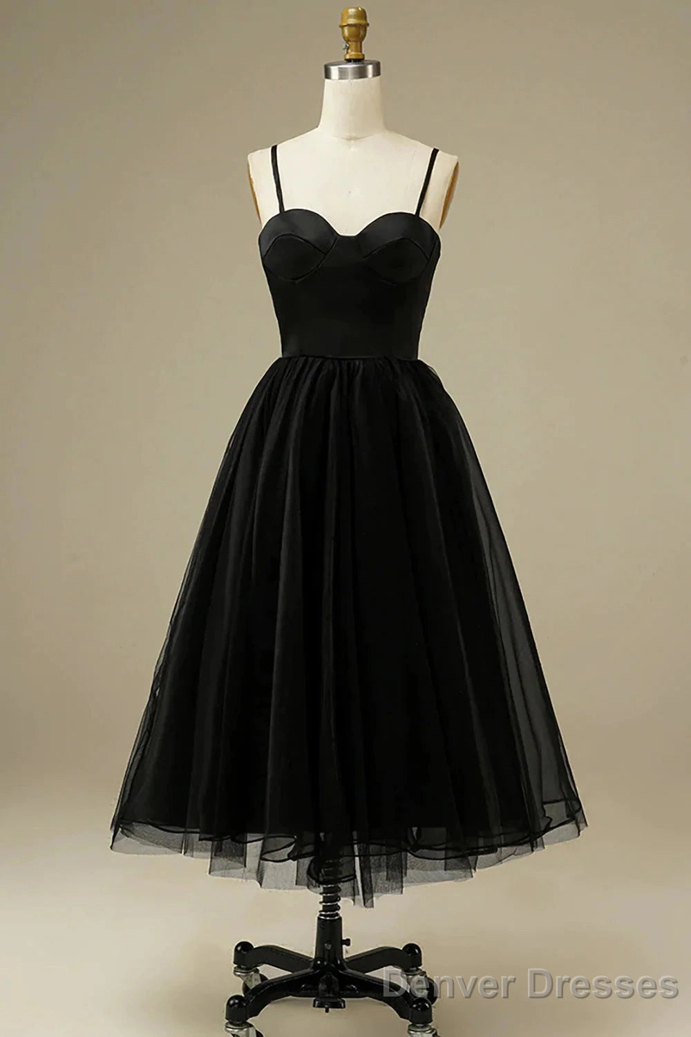 Spaghetti Straps Informal Tea-Length Bridal Gown