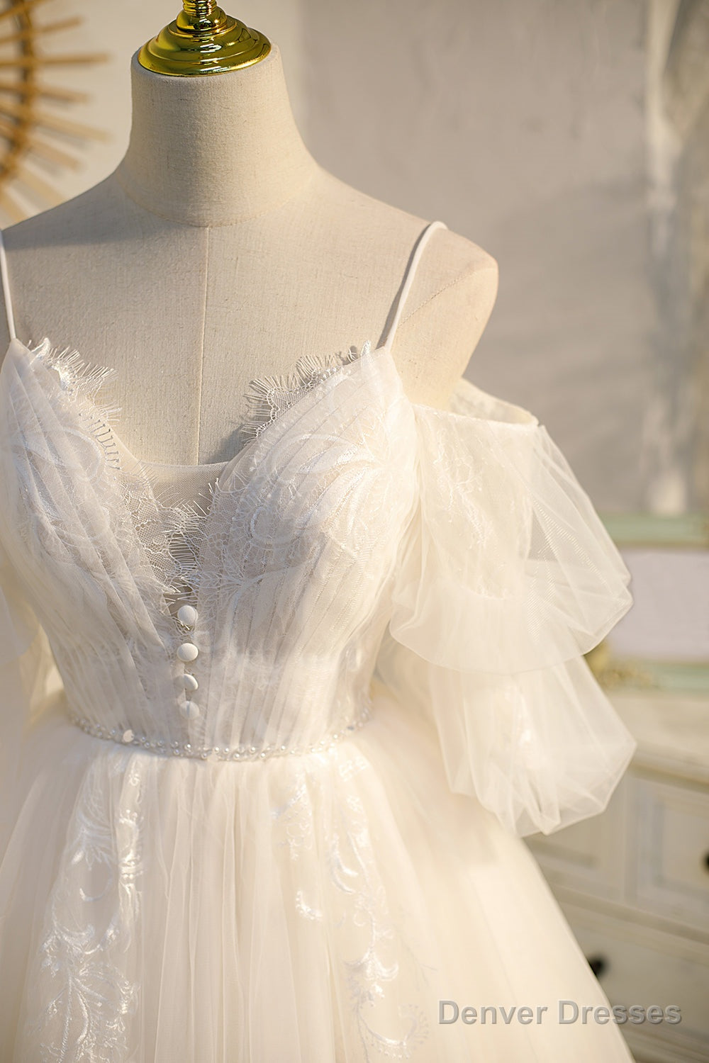Spaghetti Straps Ivory V Neck Lace Tulle Princess Homecoming Dresses Secondary image