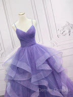 Spaghetti Straps Light Purple Long Prom Dress A Line Layered Birthday Party Dress