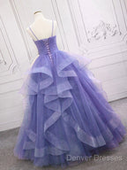 Spaghetti Straps Light Purple Long Prom Dress A Line Layered Birthday Party Dress