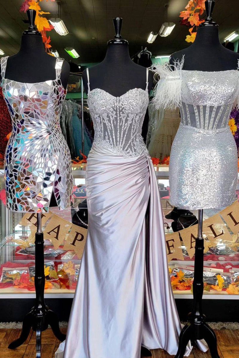 Spaghetti Straps Mermaid Appliqued Prom Dress With Split