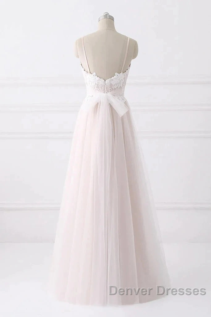 Spaghetti Straps Pink A-Line Floor Length Wedding Dress