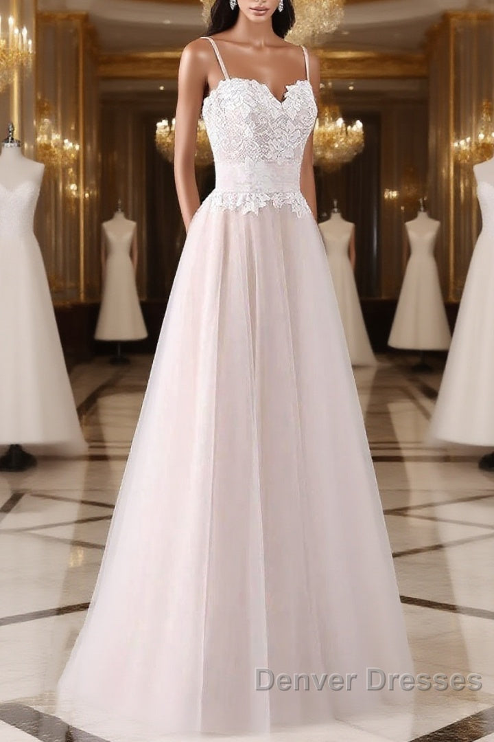 Spaghetti Straps Pink A-Line Floor Length Wedding Dress Main image